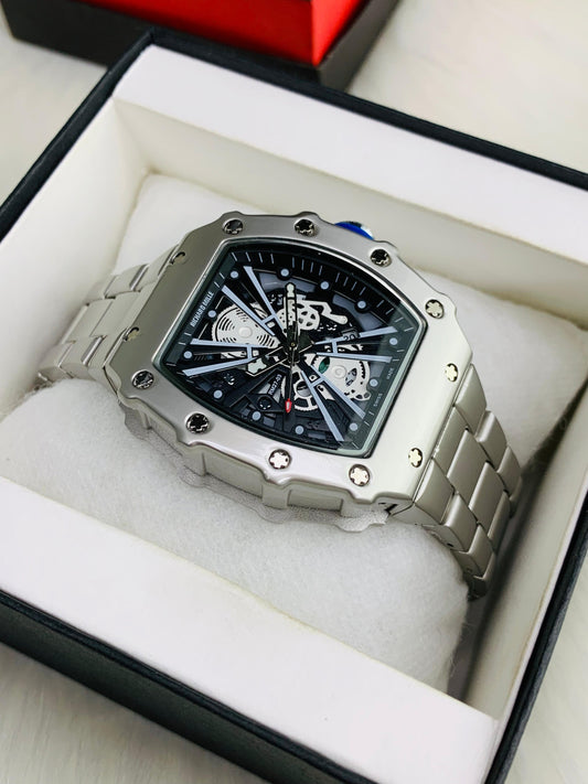 Luxury Skeleton Automatic Watch – Richard Mille Inspired Stainless Steel Silver Edition