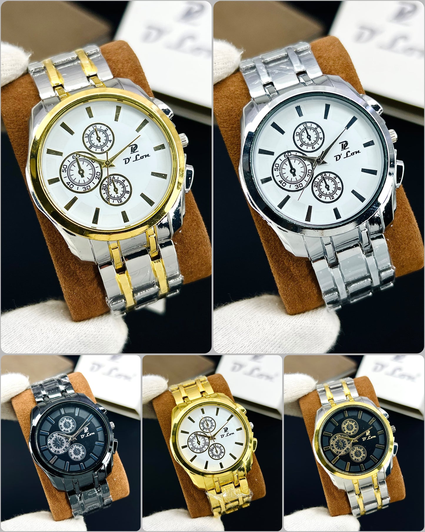 D. Lon Luxury Men’s Black Chronograph Watch – Stainless Steel Chain, Wrist Watch for Men