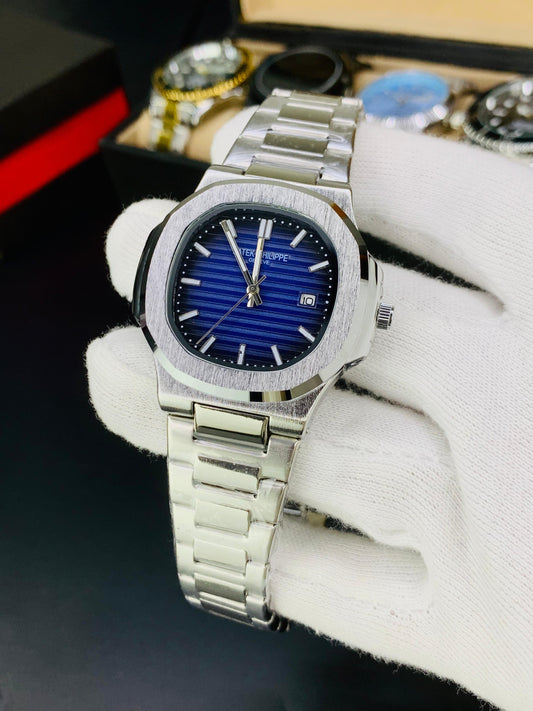 Patek Philippe Automatic Skeleton Back Stainless Steel Watch for Men – Luxury Blue Dial Wrist Watch