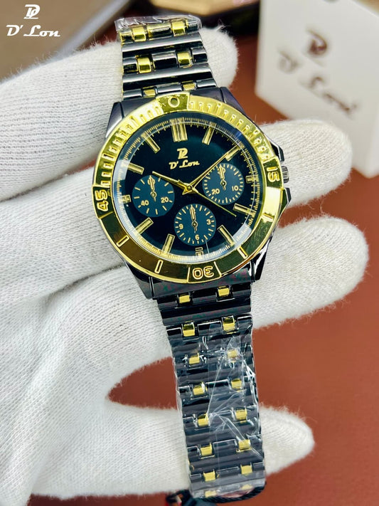 D. Lon Luxury Men’s Chronograph Watch – Stainless Steel Chain, Roman Dial, Wrist Watch for Men